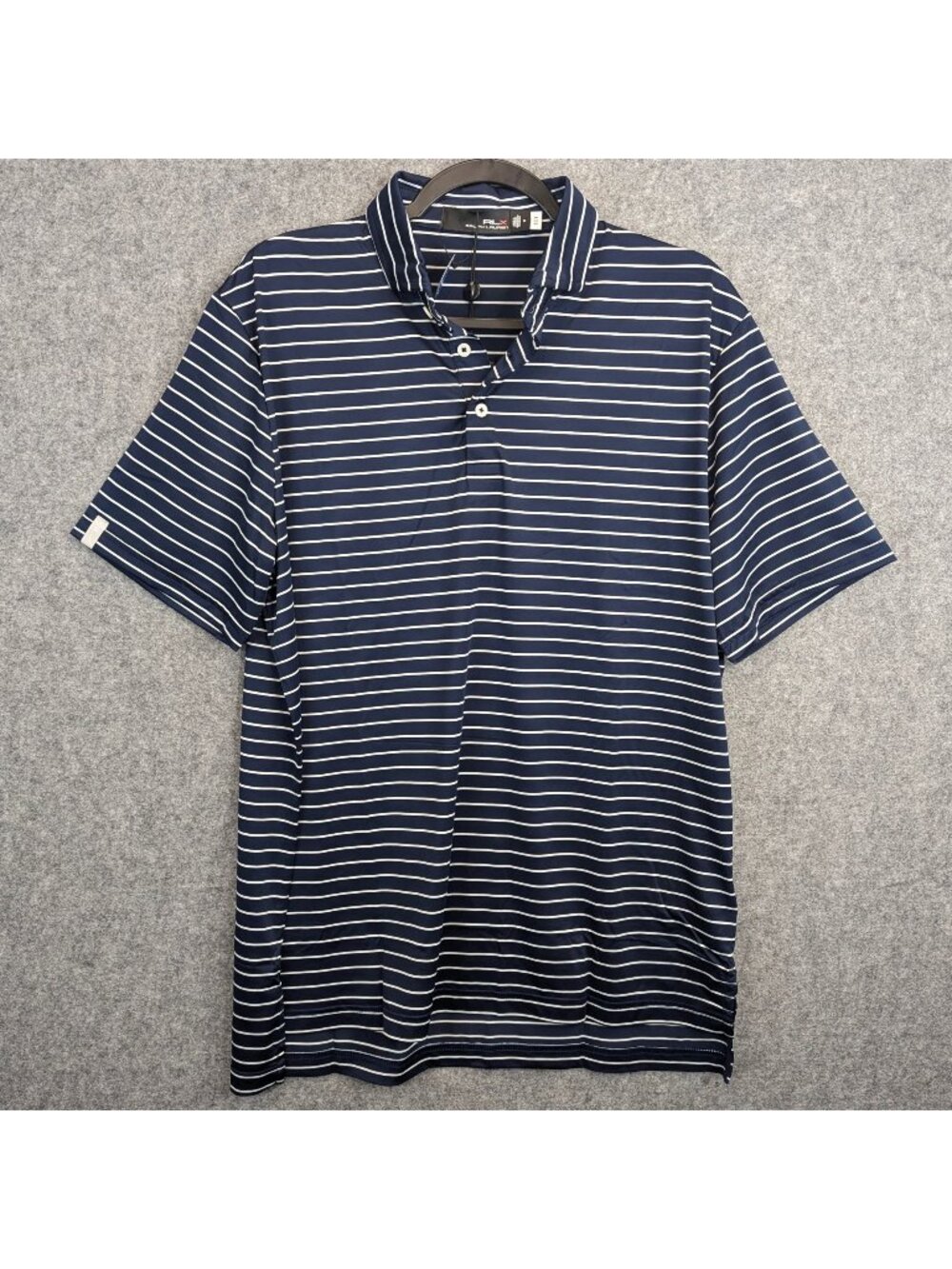 RLX Ralph Lauren Mens Striped Navy Polo Shirt Wicking Performance Size M SRP $98